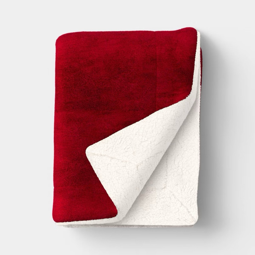 Solid nwt Plush Throw Blanket with Faux Shearling Reverse Red - Threshold